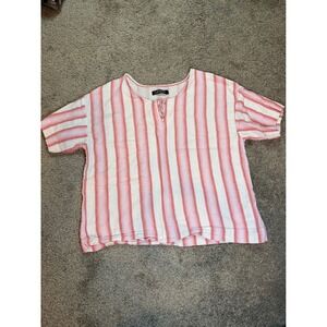 Lauren Ralph Lauren Striped Linen Blend Pullover Tunic Top Women Size Large